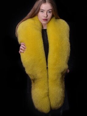 Genuine Yellow Lemon Blue Fox Fur Handmade Stole Boa Shawl Wrap Scarf 70" New